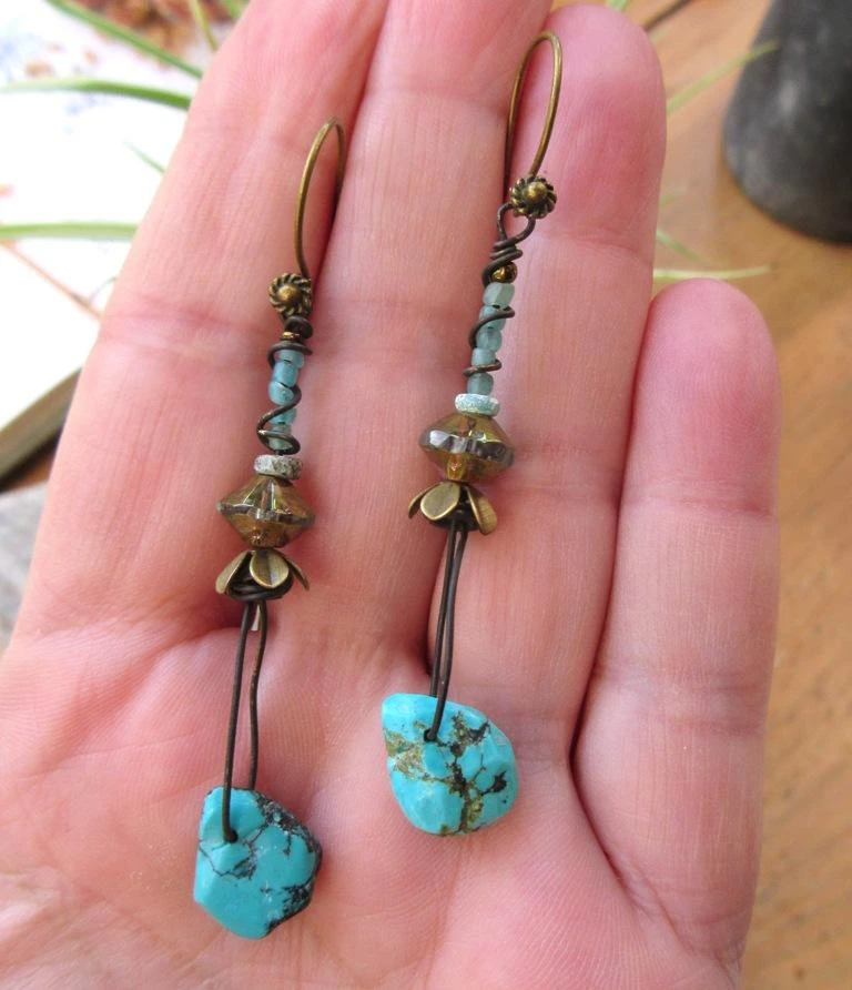 Boucles d'oreille contemporaines tribales: nugget turquoise d'Arizona.. – photo 3
